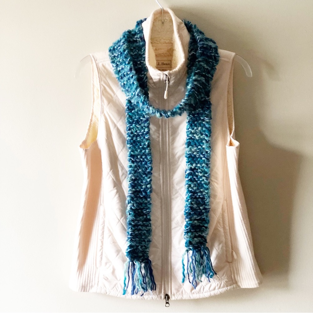 Knitted Scarf Handmade Blue Green Angel Hair Acrylic & Wool Yarns Skinny Chunky